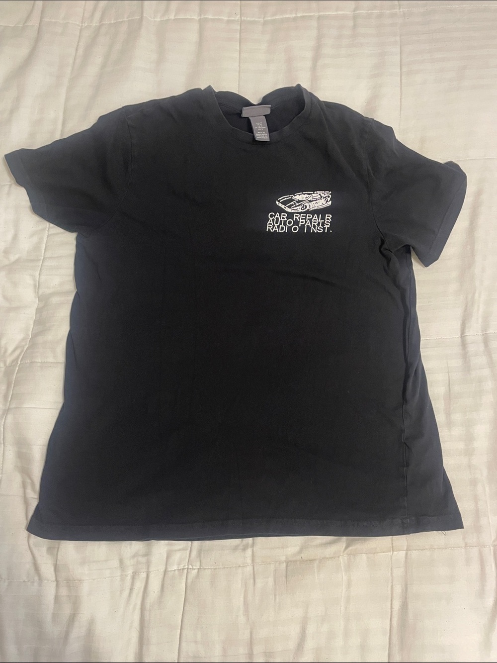 H&M Black Vintage style Short Sleeve Tee with Small White Chest Graphic